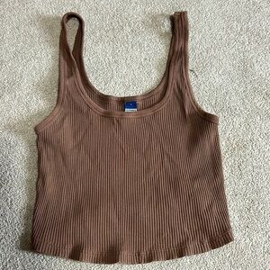 Brown Ribbed Cropped Tank Top